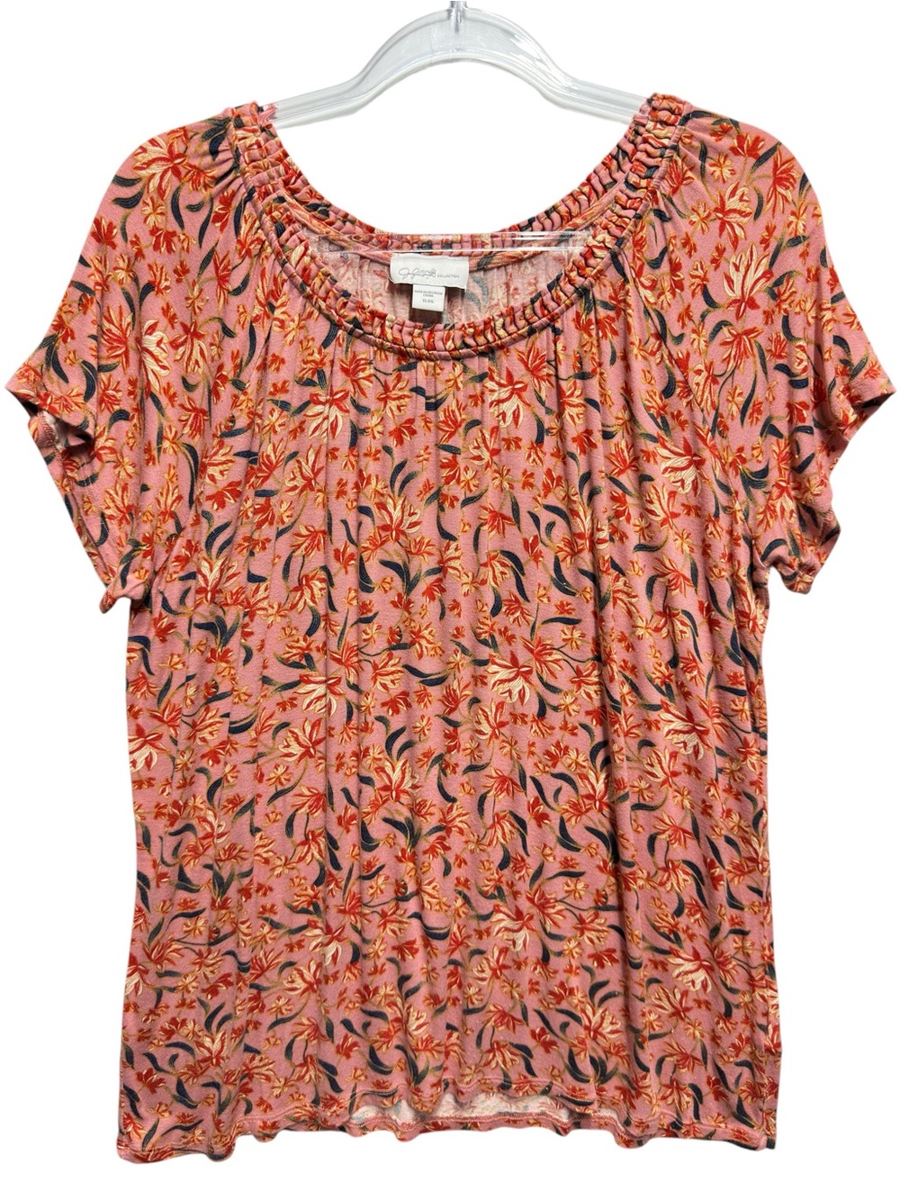 Pure Viscose Knit Pleated Floral Vines Leafs Top Blouse Tee